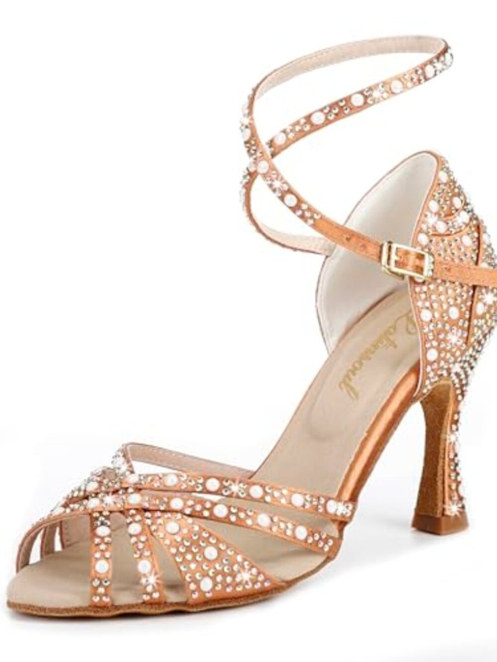 Latinsoul Women's Sparkly Crystal Rhinestone Latin Dance Heels Tan Size 9